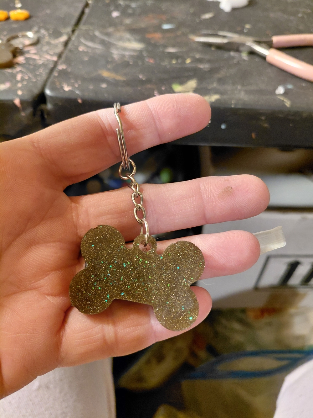Glitter Bone Keychain - Brown